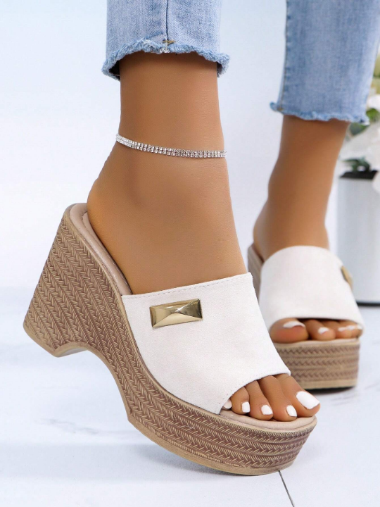 Ladies' Wedge Heels Platform Sandals In 10cm Height, Summer New Fashion One-Foot Drag Slippers, Water-Resistant Sandals With Square-Meter High-Heeled Flip-Flops And Open Toes