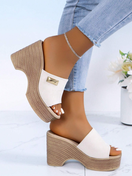 Ladies' Wedge Heels Platform Sandals In 10cm Height, Summer New Fashion One-Foot Drag Slippers, Water-Resistant Sandals With Square-Meter High-Heeled Flip-Flops And Open Toes