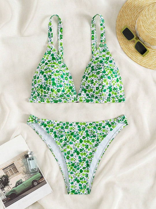 Y2k Small Floral Print Two-Piece Bikini Swimsuit Set