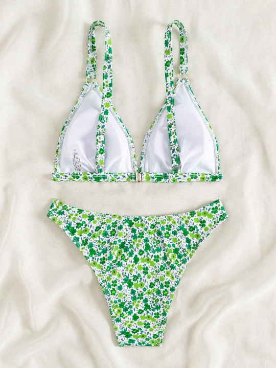 Y2k Small Floral Print Two-Piece Bikini Swimsuit Set