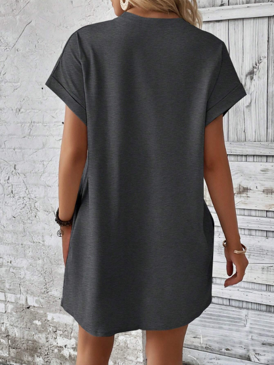 LUNE Solid Color Batwing Sleeve Dress With Diagonal Pockets