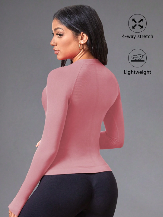 Yoga Basic Women's Seamless Thumbhole Long Sleeve Athletic T-Shirt With Drop Shoulder Design