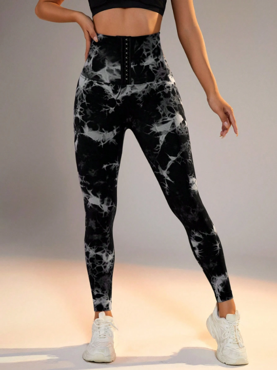 Seamless Tie Dye High Waisted Leggings With Front Closure