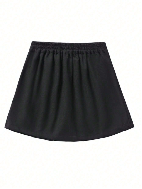 Solid Color Pleated Skirt For Tween Girls