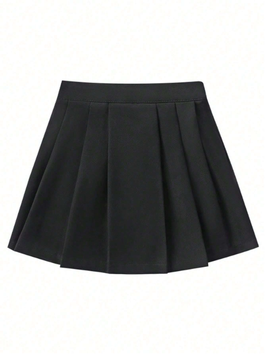 Solid Color Pleated Skirt For Tween Girls