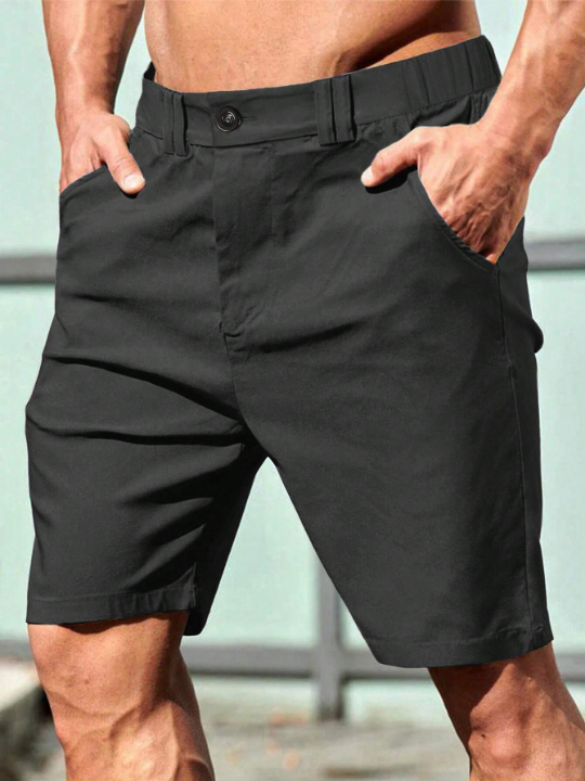 Manfinity Homme Men's Solid Color Casual Elastic Waist Shorts