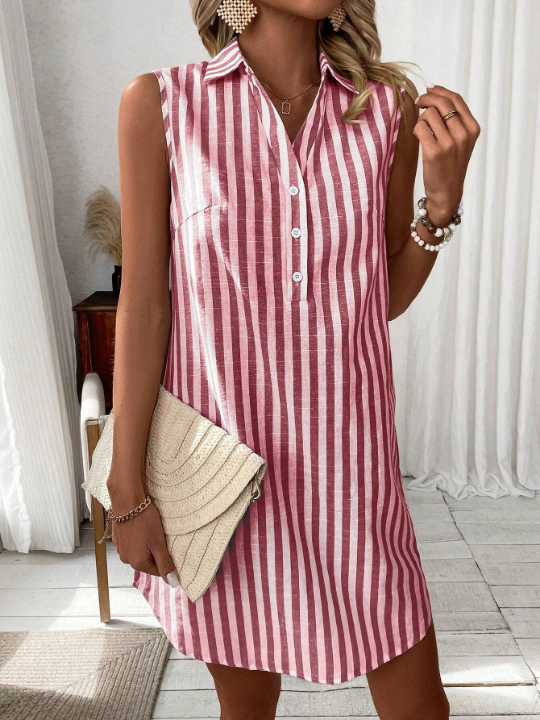 Women's Striped Sleeveless Shirt Dress