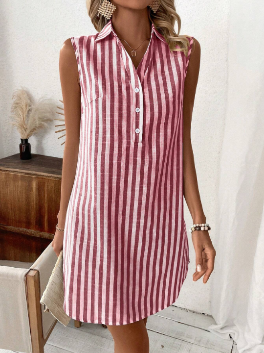 Women's Striped Sleeveless Shirt Dress