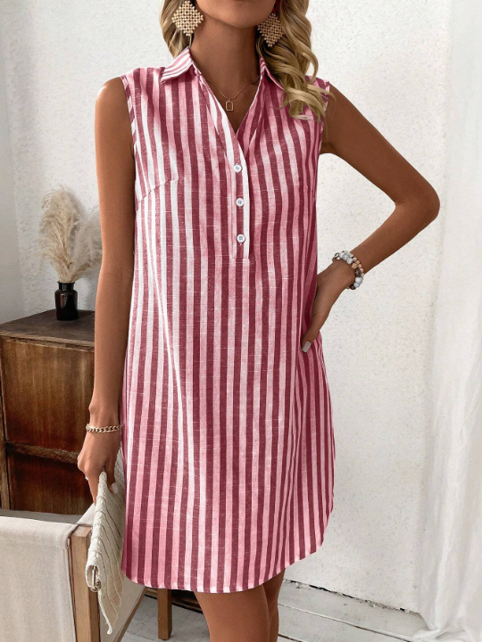 Women's Striped Sleeveless Shirt Dress