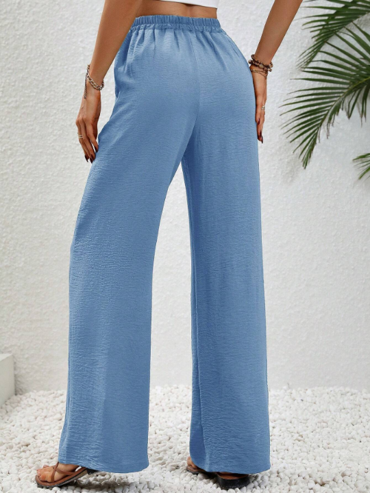 LUNE Women's Solid Color High Waisted Tie Waist Long Pants With Pockets
