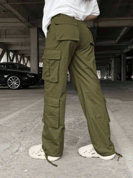 Solid Color Multi-Pocket Work Pants