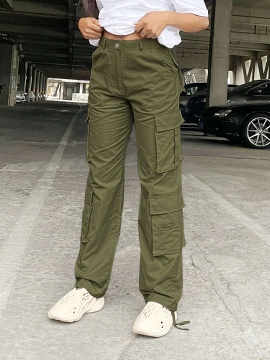 Solid Color Multi-Pocket Work Pants