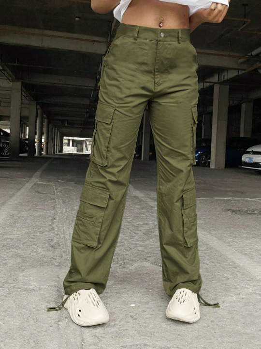 Solid Color Multi-Pocket Work Pants