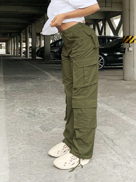 Solid Color Multi-Pocket Work Pants