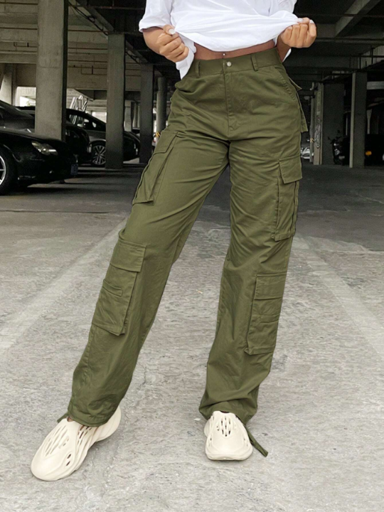 Solid Color Multi-Pocket Work Pants