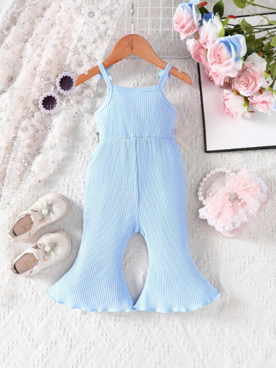 Baby Girl Embroidered Flower Decoration Halter Ruffle Jumpsuit