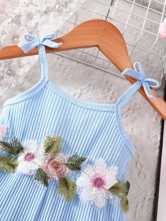 Baby Girl Embroidered Flower Decoration Halter Ruffle Jumpsuit