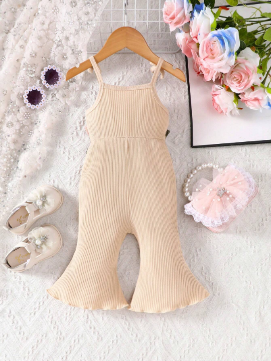 Baby Girl Floral Patchwork Tube Top Flared Jumpsuit With Strap