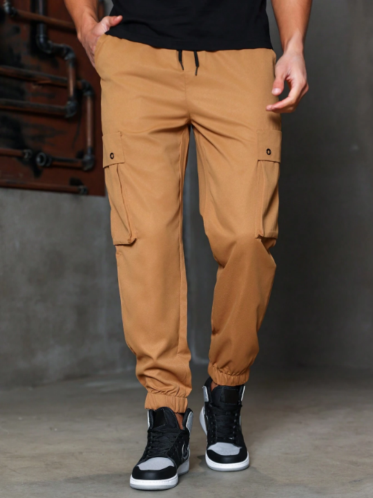 Manfinity Homme Men Flap Pocket Drawstring Waist Cargo Pants