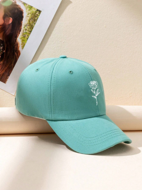 1pc Y2k Style Unisex Printed Rose Sunscreen Fashionable Baseball Cap Suitable For Daily Wear In Spring And Autumn To Block Sunlight