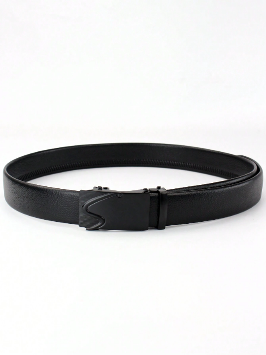 Fashionable Classic Black Glossy Pu Automatic Business Men's Belt