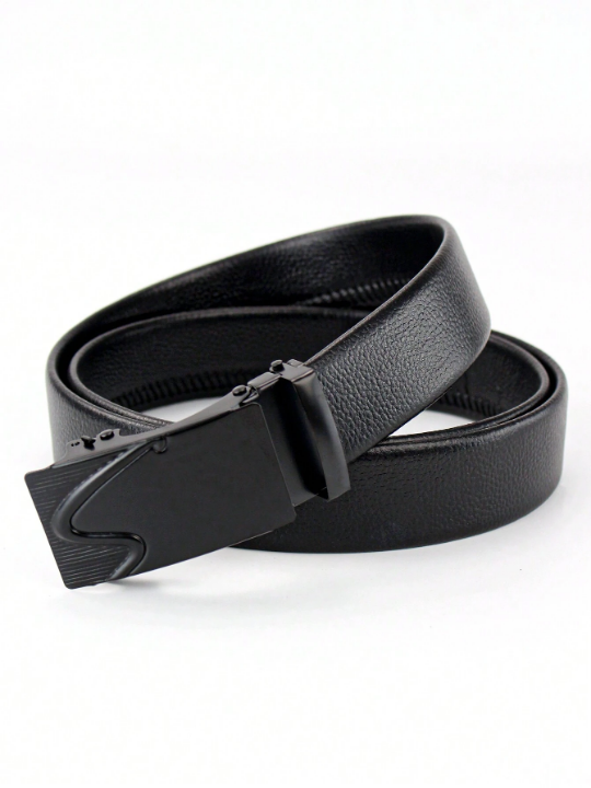 Fashionable Classic Black Glossy Pu Automatic Business Men's Belt