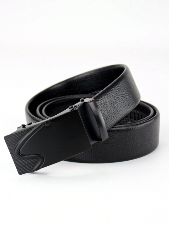 Fashionable Classic Black Glossy Pu Automatic Business Men's Belt