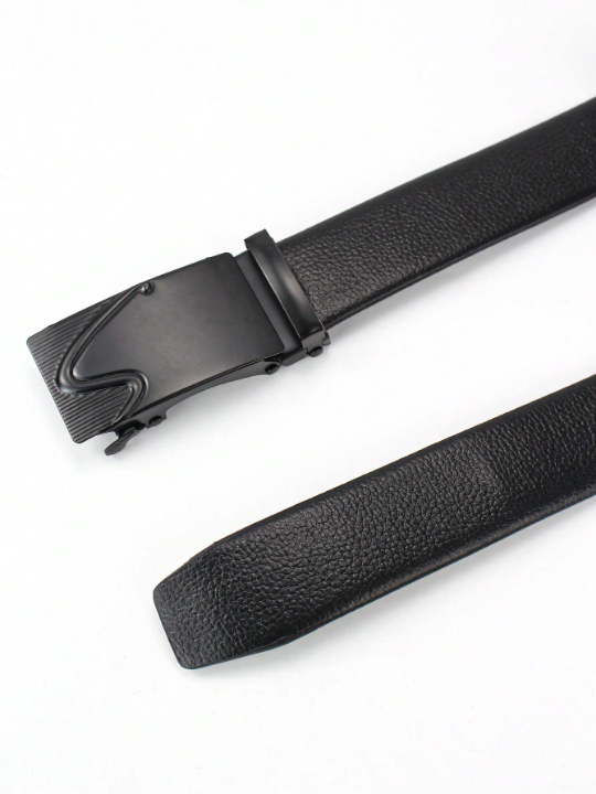 Fashionable Classic Black Glossy Pu Automatic Business Men's Belt