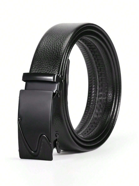 Fashionable Classic Black Glossy Pu Automatic Business Men's Belt