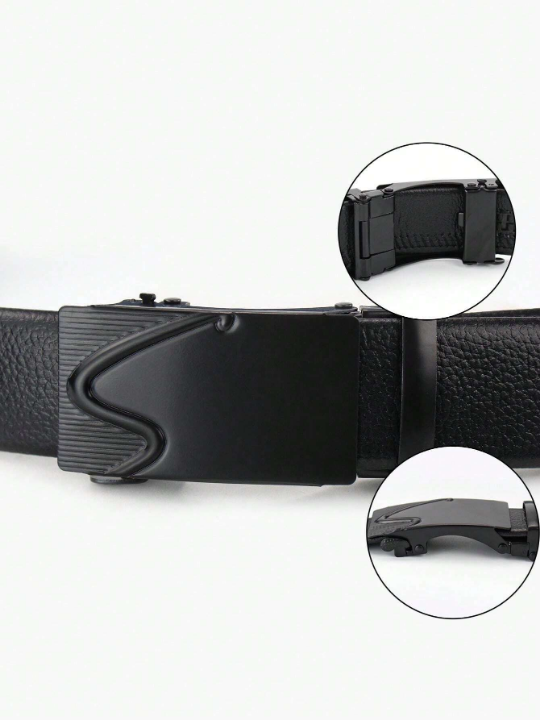 Fashionable Classic Black Glossy Pu Automatic Business Men's Belt