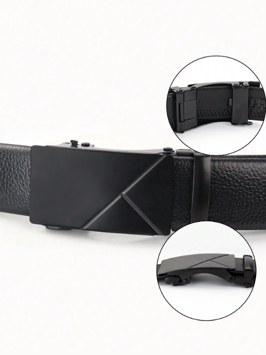 Fashionable Automatic Pu Business Men's Popular Classic Black Glossy Belt