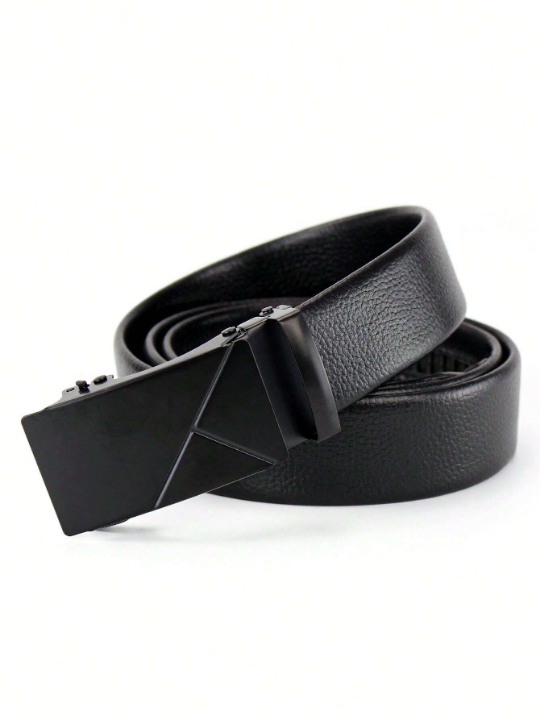 Fashionable Automatic Pu Business Men's Popular Classic Black Glossy Belt