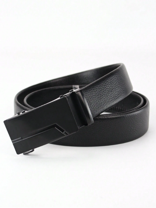 Fashionable Automatic Pu Business Men's Popular Classic Black Glossy Belt