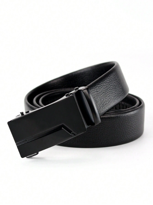 Fashionable Automatic Pu Business Men's Popular Classic Black Glossy Belt