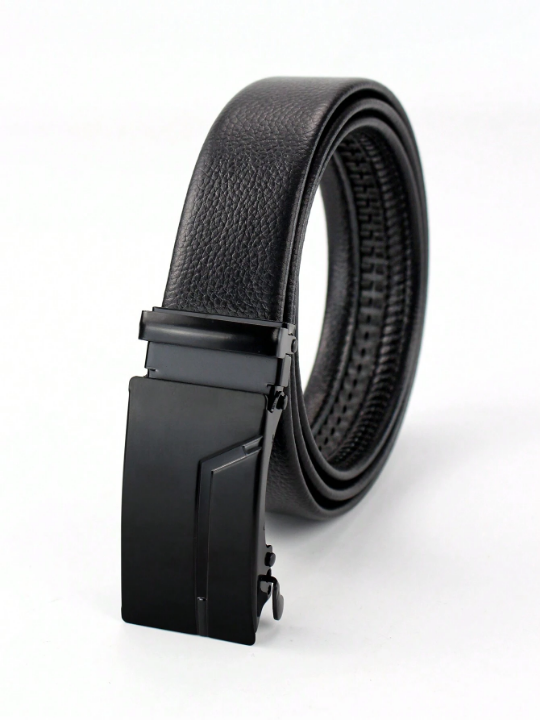 Fashionable Automatic Pu Business Men's Popular Classic Black Glossy Belt