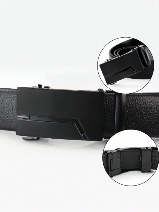 Fashionable Automatic Pu Business Men's Popular Classic Black Glossy Belt