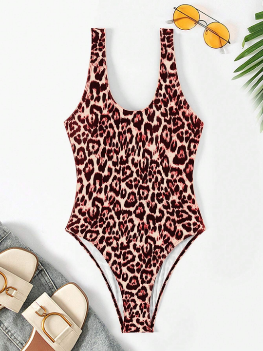 Ladies' Leopard Print One-Piece Swimsuit