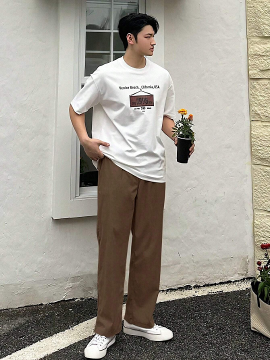 DAZY Men's Drawstring Waist Solid Color Slant Pocket Straight Leg Pants