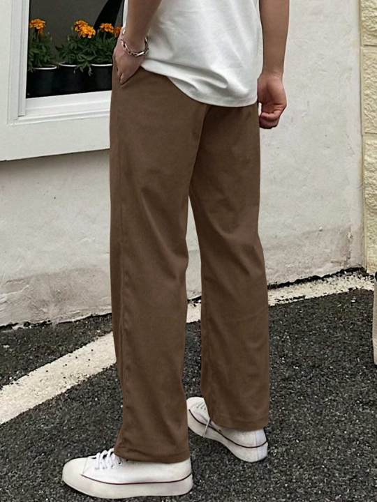 DAZY Men's Drawstring Waist Solid Color Slant Pocket Straight Leg Pants