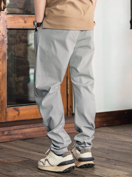 Manfinity Homme Waist Drawstring Pocket Solid Color Long Pants