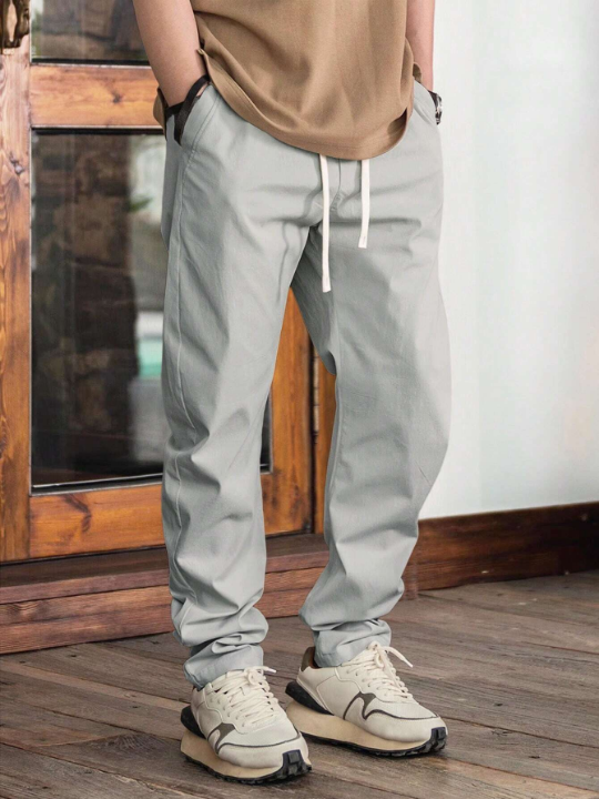 Manfinity Homme Waist Drawstring Pocket Solid Color Long Pants