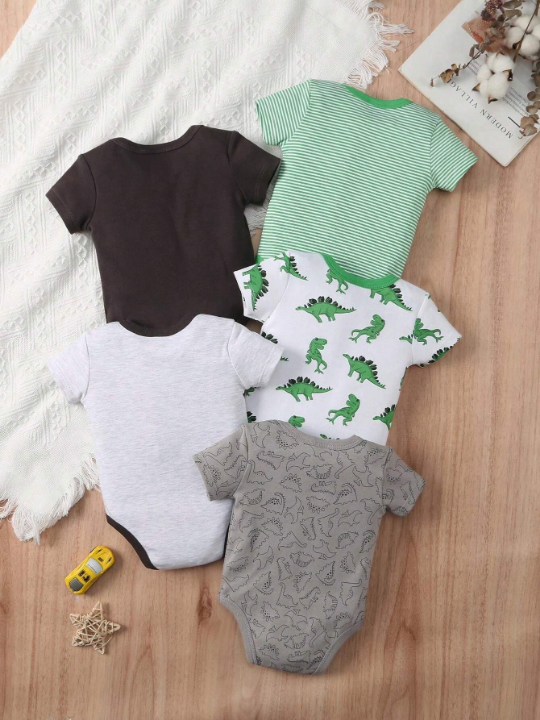 Newborn Baby Boys' Dinosaur Striped Print Triangle Romper