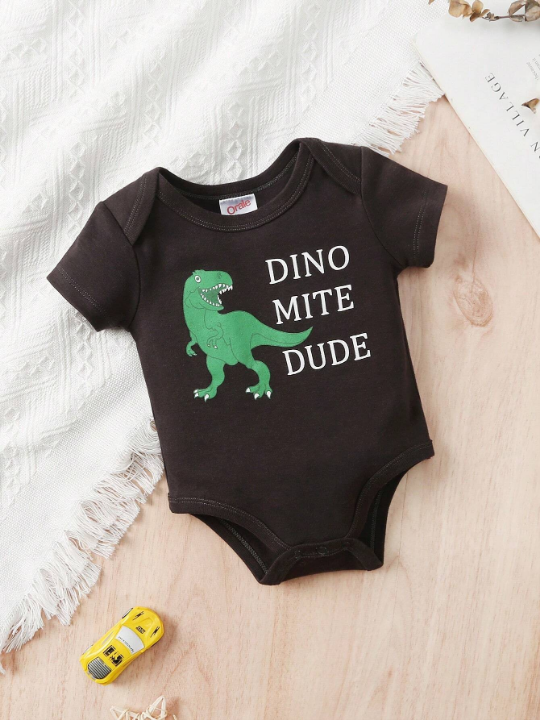 Newborn Baby Boys' Dinosaur Striped Print Triangle Romper