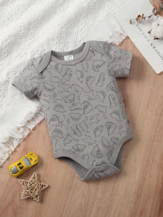 Newborn Baby Boys' Dinosaur Striped Print Triangle Romper