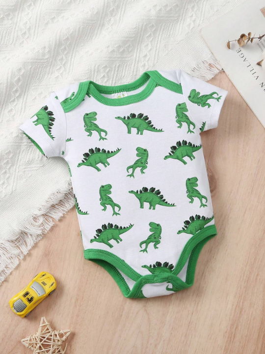 Newborn Baby Boys' Dinosaur Striped Print Triangle Romper