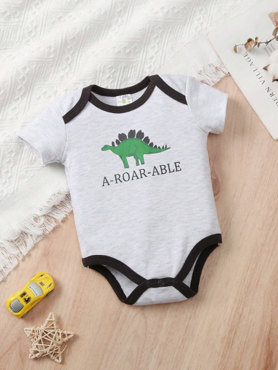 Newborn Baby Boys' Dinosaur Striped Print Triangle Romper