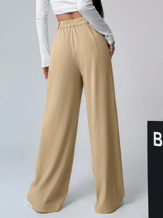 EZwear Women's Solid Color Pleated Wide-Leg Pants