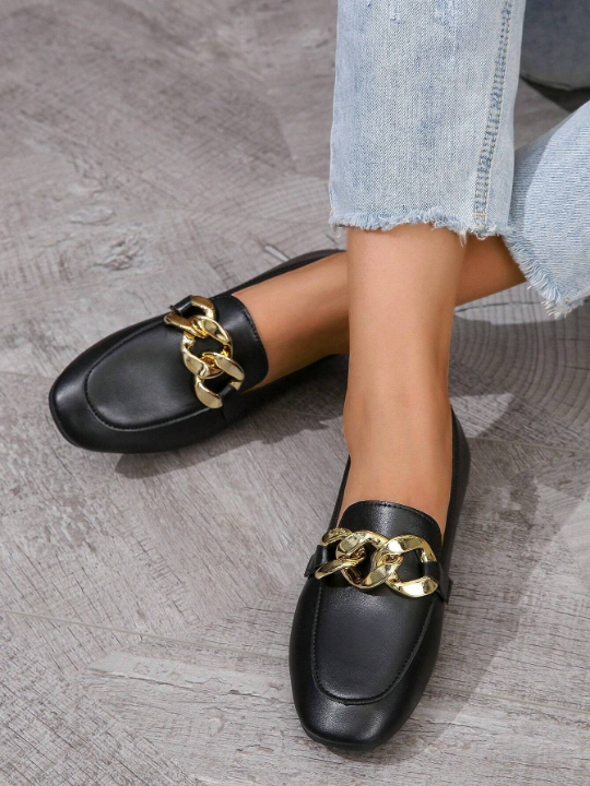 Women's Fashion Metal Chain Decorated Flat Shoes For All Seasons