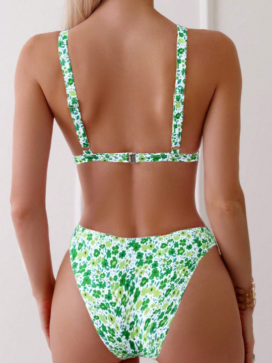 Y2k Small Floral Print Two-Piece Bikini Swimsuit Set