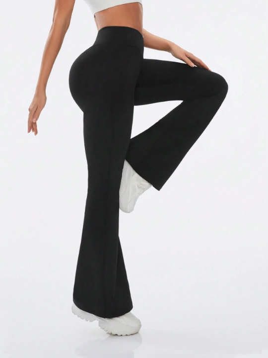 Women's Solid Color V-Waist Sports Bell-Bottoms Pants